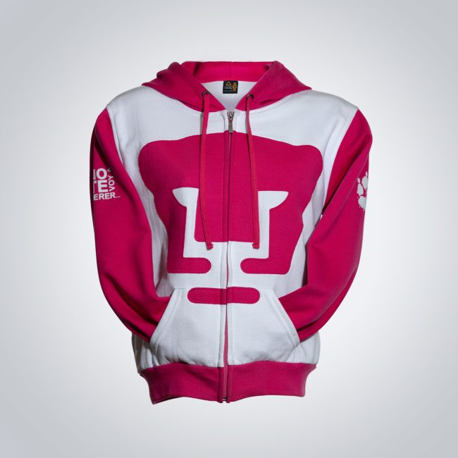 Chamarra GRAN PUMA con capucha en blanco con rosa
