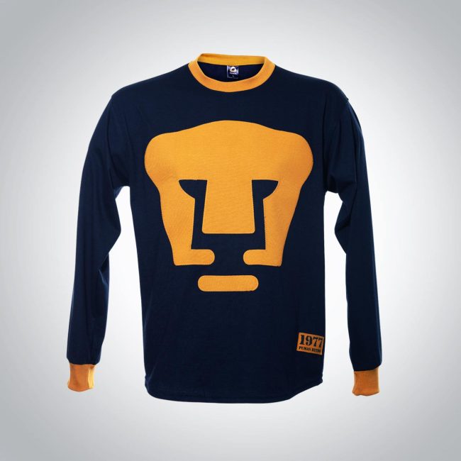 Playera PUMAS RETRO 1977 azul/oro caballero manga larga