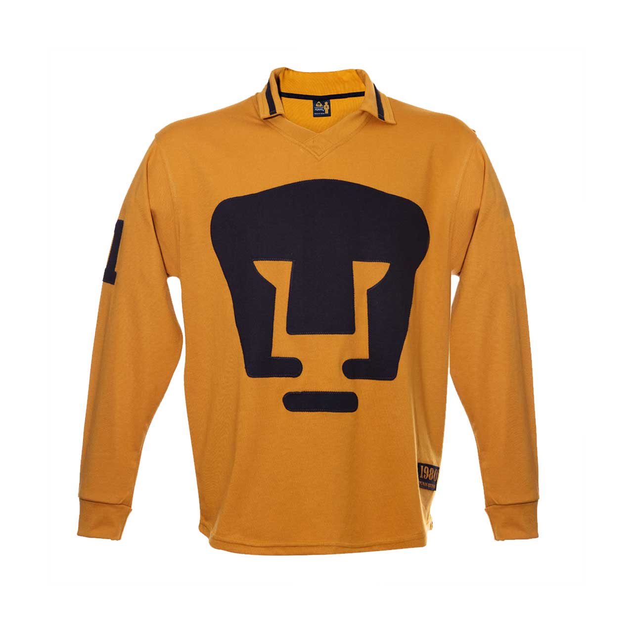 Playera PUMAS RETRO 1980 oro/azul caballero manga larga