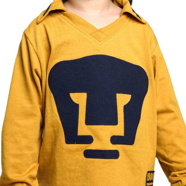 Playera PUMAS RETRO1980 oro/azul infantil manga larga