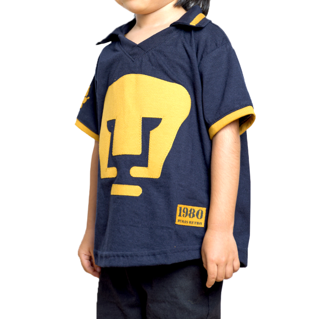 Playera PUMAS RETRO 1980 azul/oro infantil manga corta