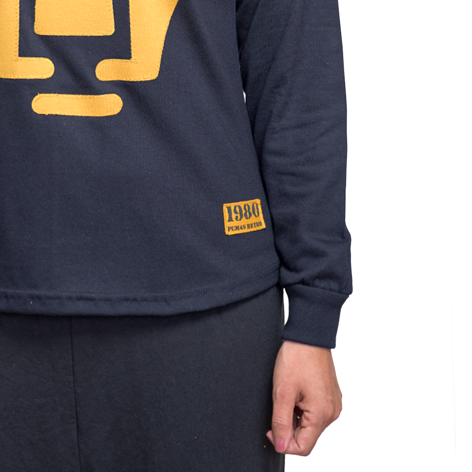 Playera PUMAS RETRO 1980 azul/oro dama manga larga