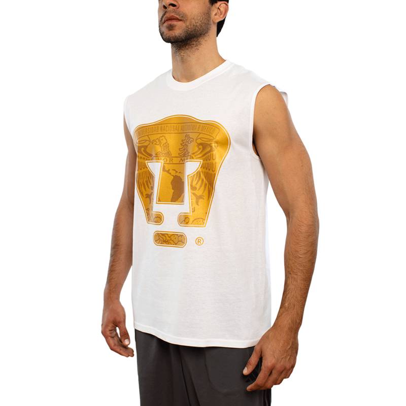 Playera Pumas UNAM Blanco/Oro Sin Manga Basic Silueta Unisex